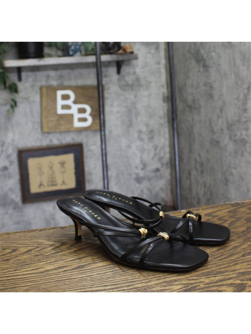 Marc Fisher Strappy Baizel Heeled Sandal MLBAIZEL Black Leather 9.5M